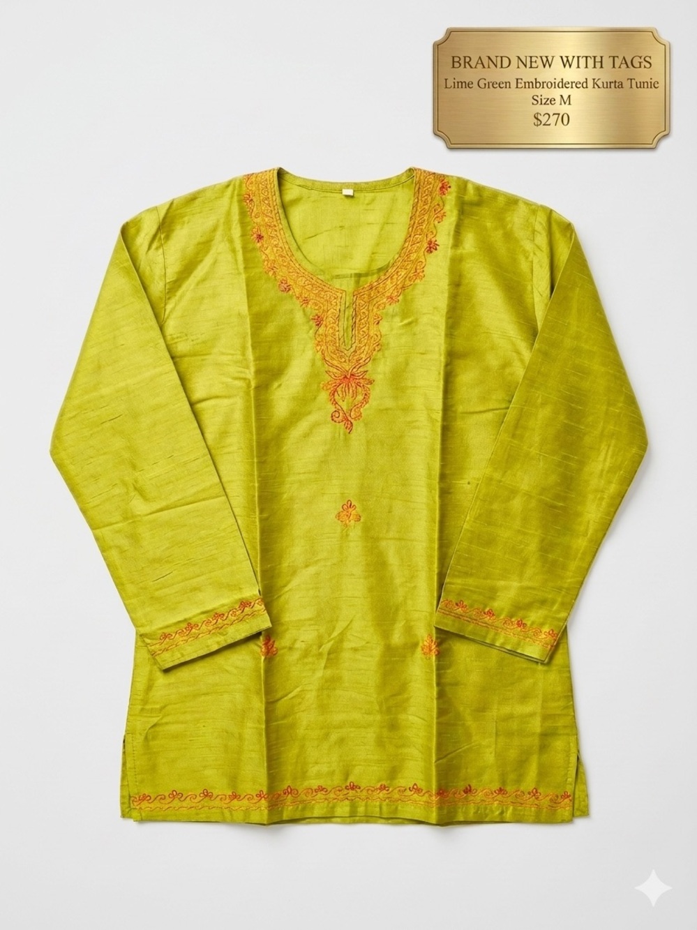 Heritage MKVIA 100% Pure Silk Khadi Hand-Embroidered Tunic XL